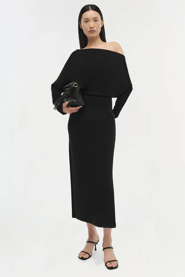 Janese Off Shoulder Midi Dress - Black