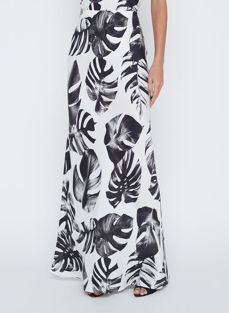 Zeta Skirt - Black/White Palm Leaves