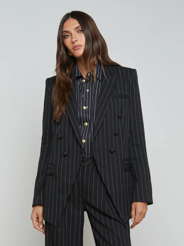 Kendi Long Double Breasted Blazer - Black/Ecru