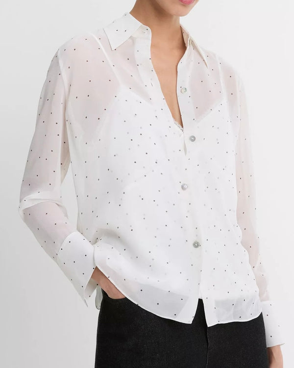 Sheer Dot Blouse w/ Lace Trim Cami