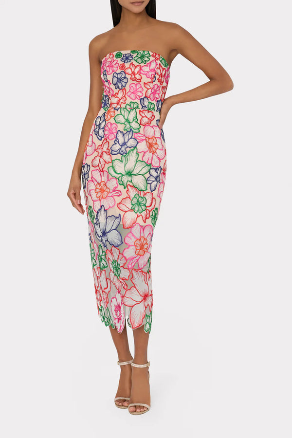 Cascading Floral Embroidered Dress