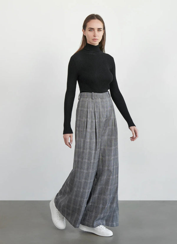 Olivia Pleated Pant - Glen Plaid