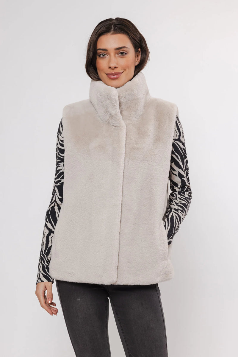 Lison Faux Fur Vest - Birch, Twig