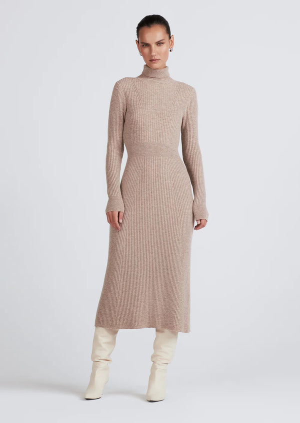 Diana Turtleneck Dress - Light Taupe Melange