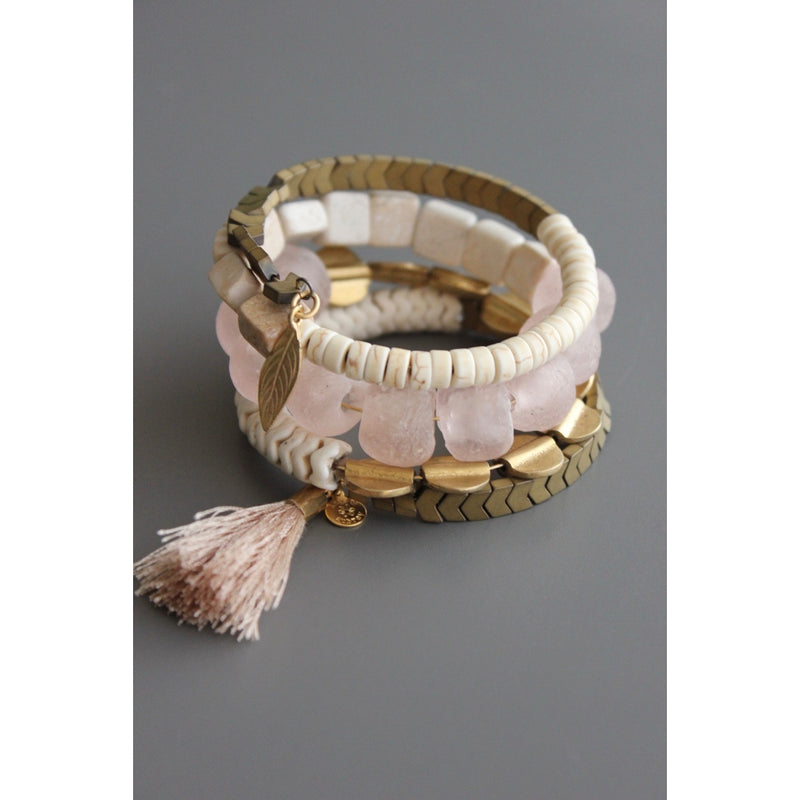 Wrap Bracelet - Ghana Glass/White Stone